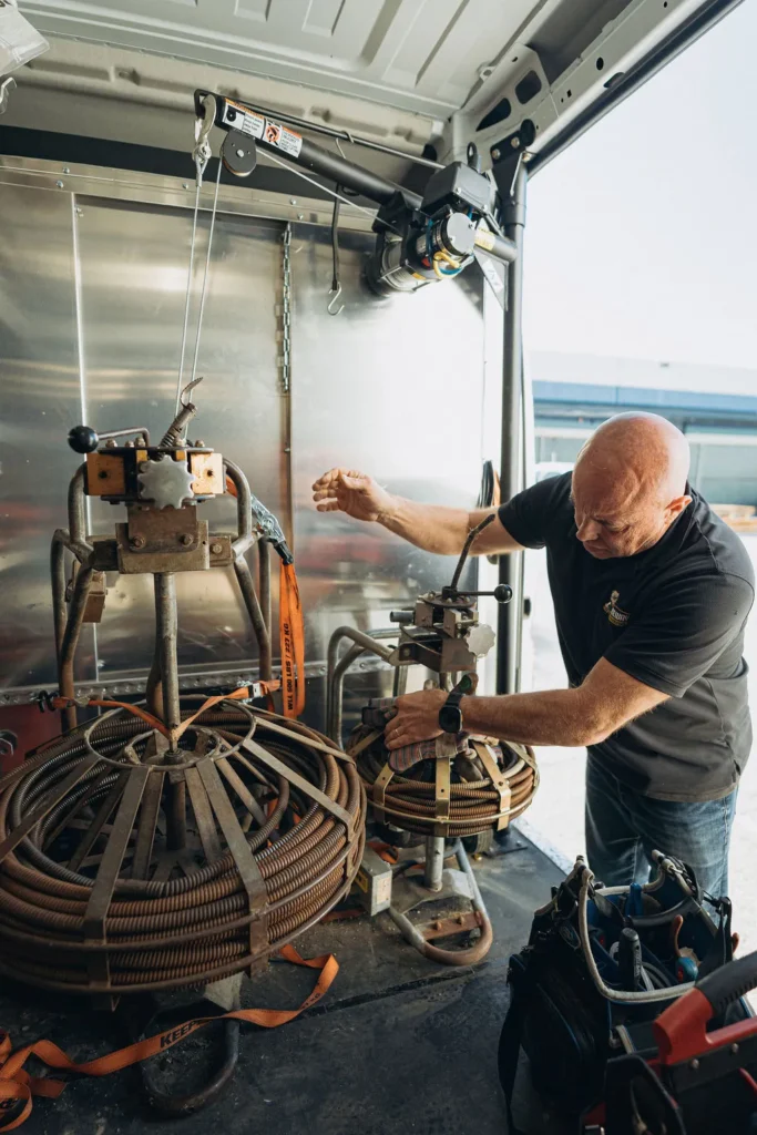 Wiseway technician in truck getting equipment for a gas line service