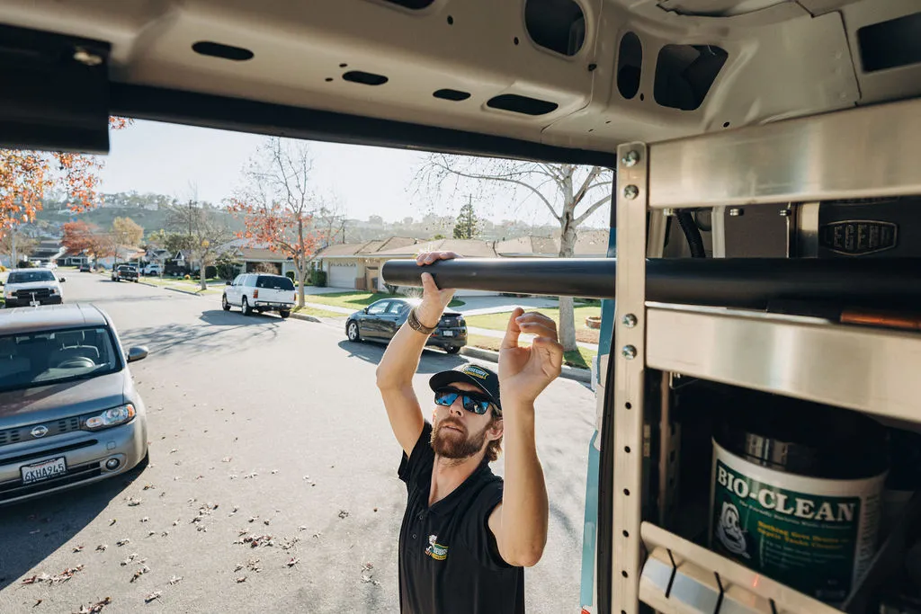 Anaheim 4 Wiseway plumber removing new pipe from service truck to use in new customer home